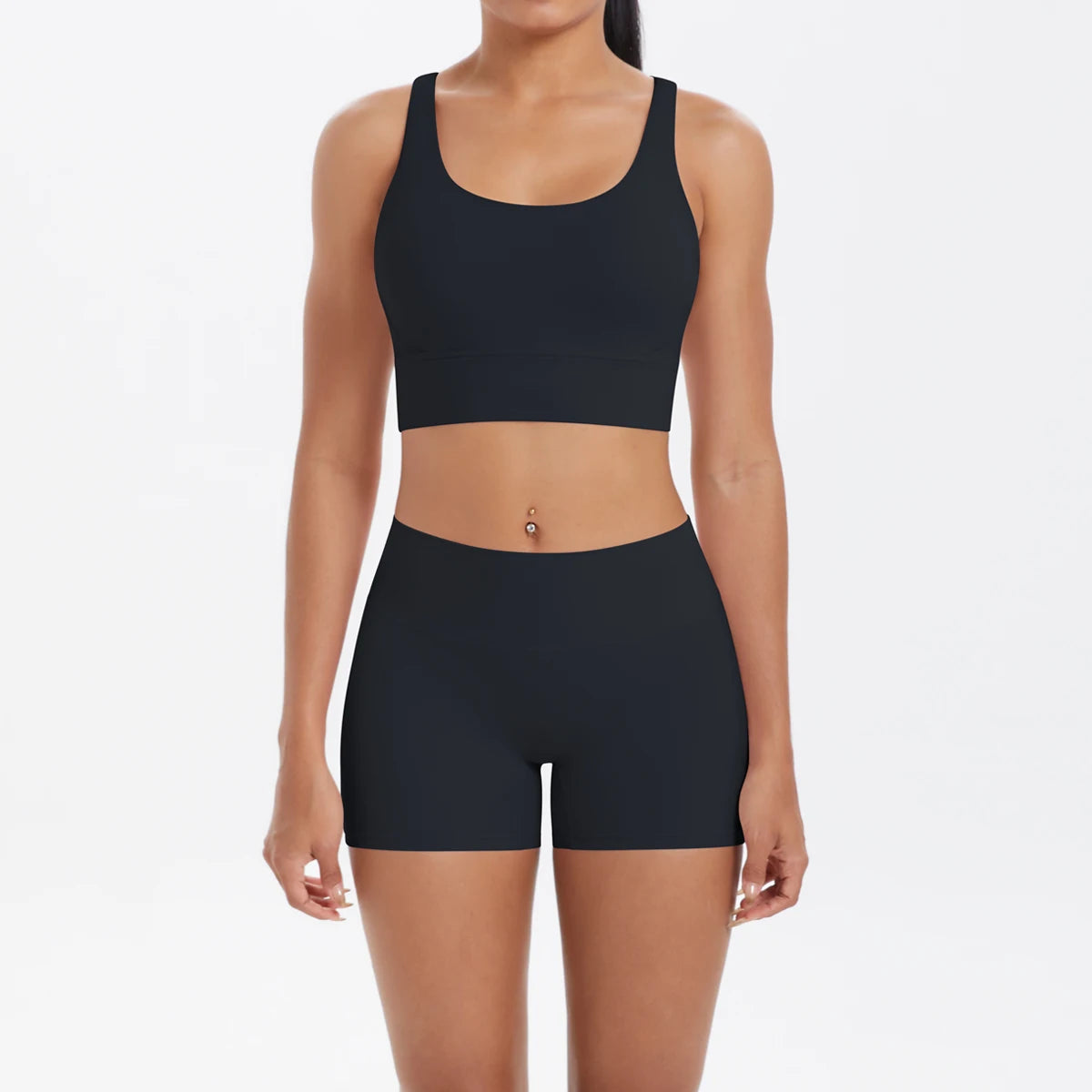 2-Piece Yoga & Fitness Set – Shock-Absorbing Sports Bra + High-Waist Gym Shorts