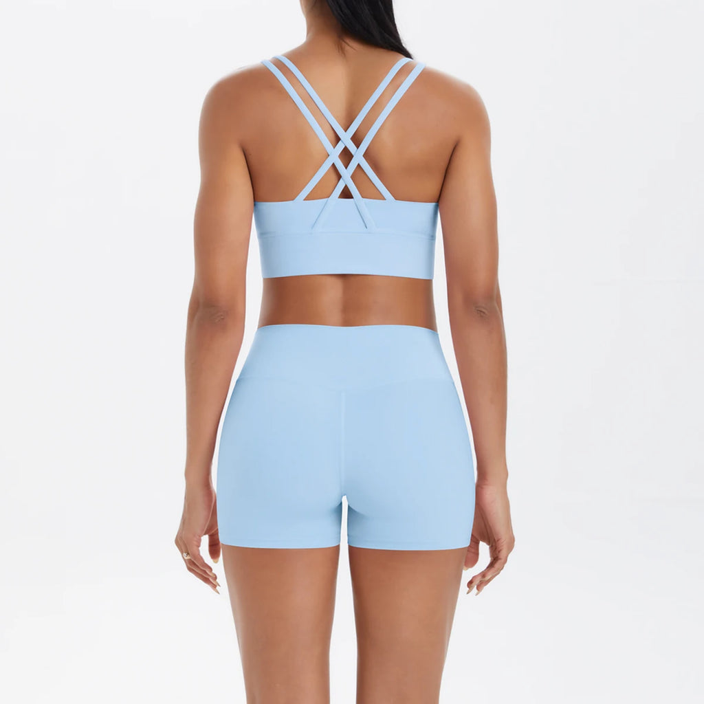 2-Piece Yoga & Fitness Set – Shock-Absorbing Sports Bra + High-Waist Gym Shorts