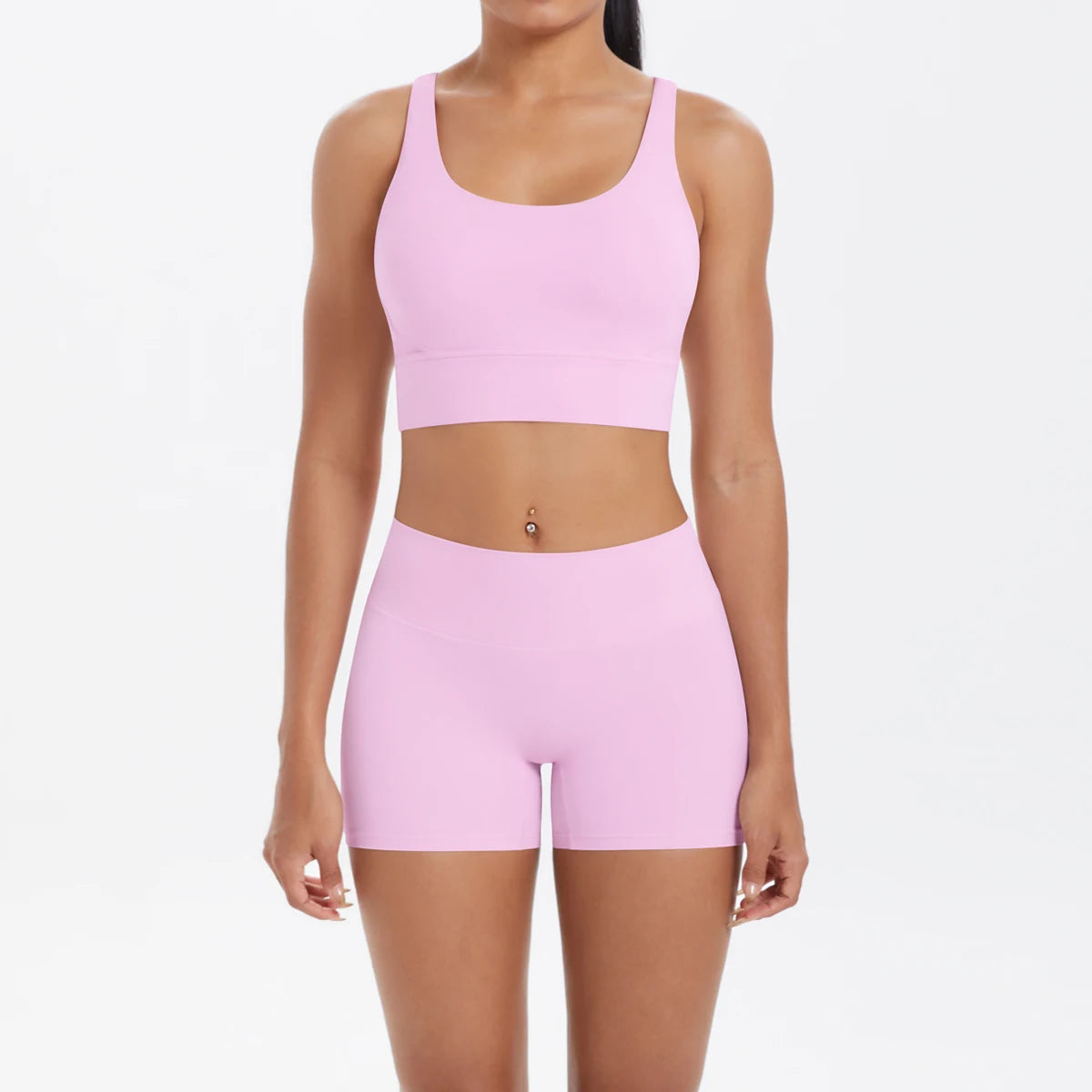 2-Piece Yoga & Fitness Set – Shock-Absorbing Sports Bra + High-Waist Gym Shorts