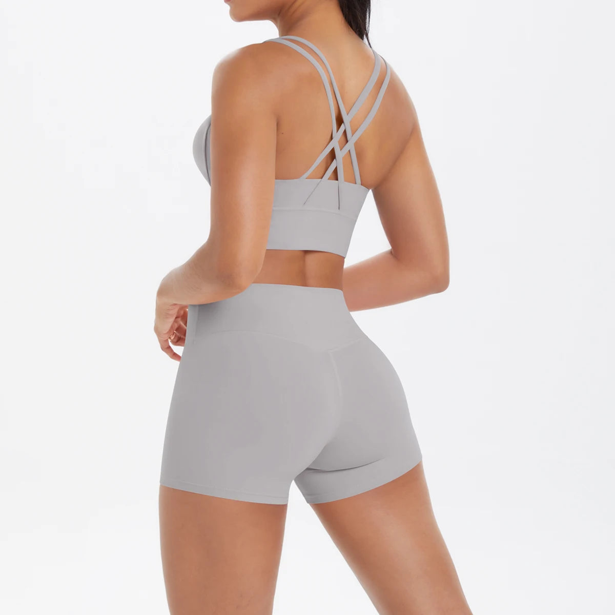 2-Piece Yoga & Fitness Set – Shock-Absorbing Sports Bra + High-Waist Gym Shorts