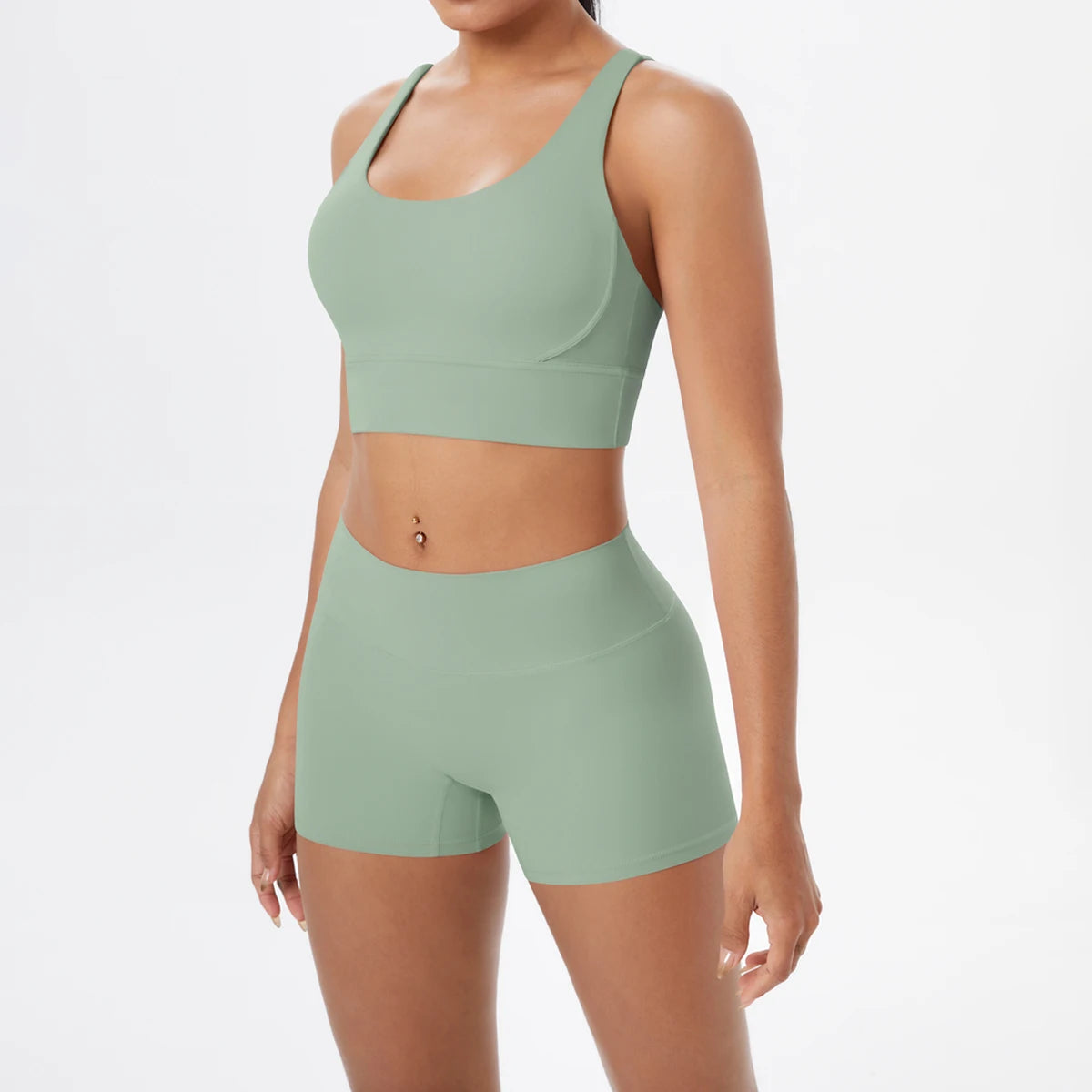 2-Piece Yoga & Fitness Set – Shock-Absorbing Sports Bra + High-Waist Gym Shorts