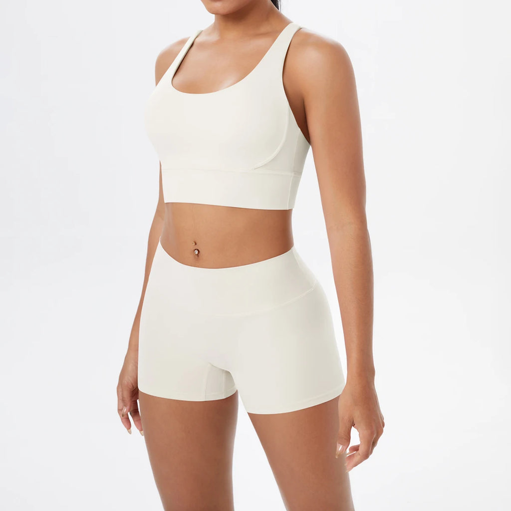 2-Piece Yoga & Fitness Set – Shock-Absorbing Sports Bra + High-Waist Gym Shorts