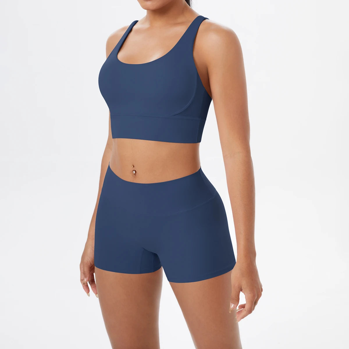 2-Piece Yoga & Fitness Set – Shock-Absorbing Sports Bra + High-Waist Gym Shorts