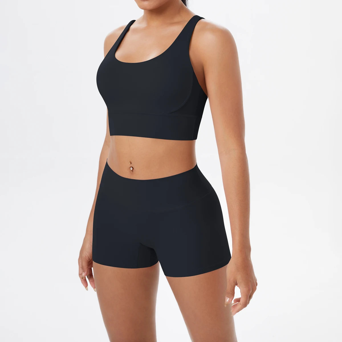2-Piece Yoga & Fitness Set – Shock-Absorbing Sports Bra + High-Waist Gym Shorts