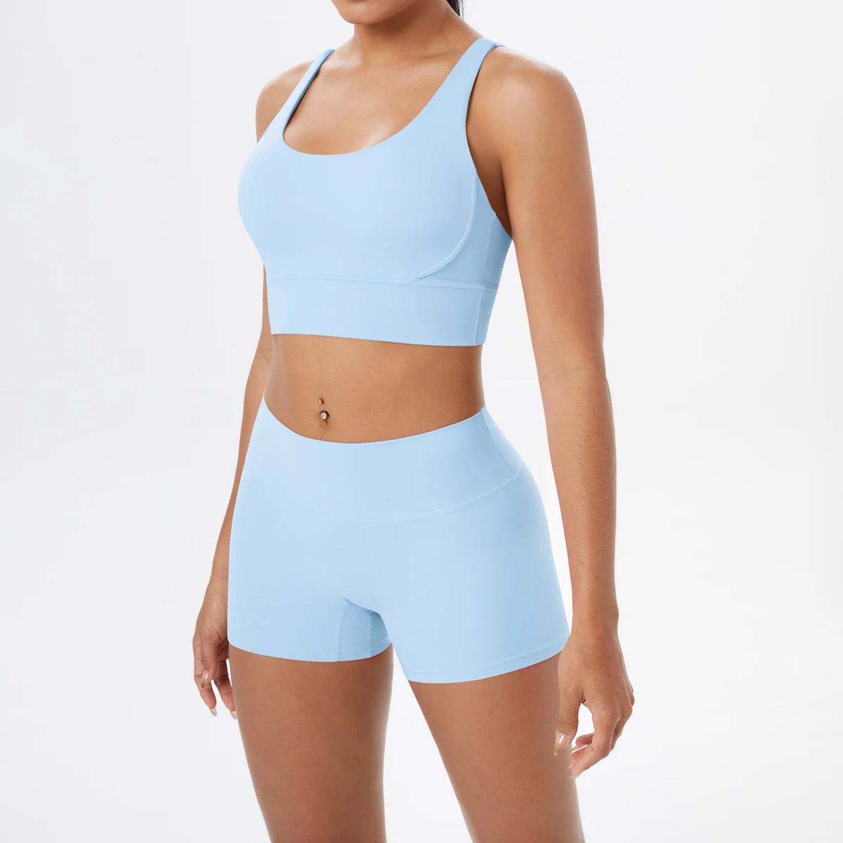 2-Piece Yoga & Fitness Set – Shock-Absorbing Sports Bra + High-Waist Gym Shorts