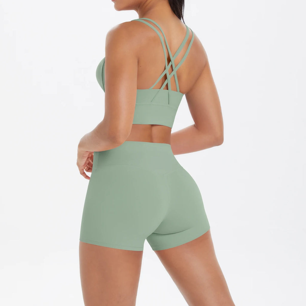 2-Piece Yoga & Fitness Set – Shock-Absorbing Sports Bra + High-Waist Gym Shorts