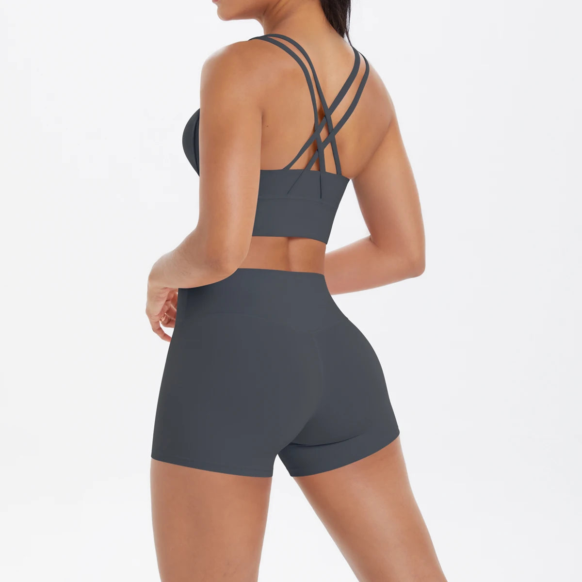 2-Piece Yoga & Fitness Set – Shock-Absorbing Sports Bra + High-Waist Gym Shorts