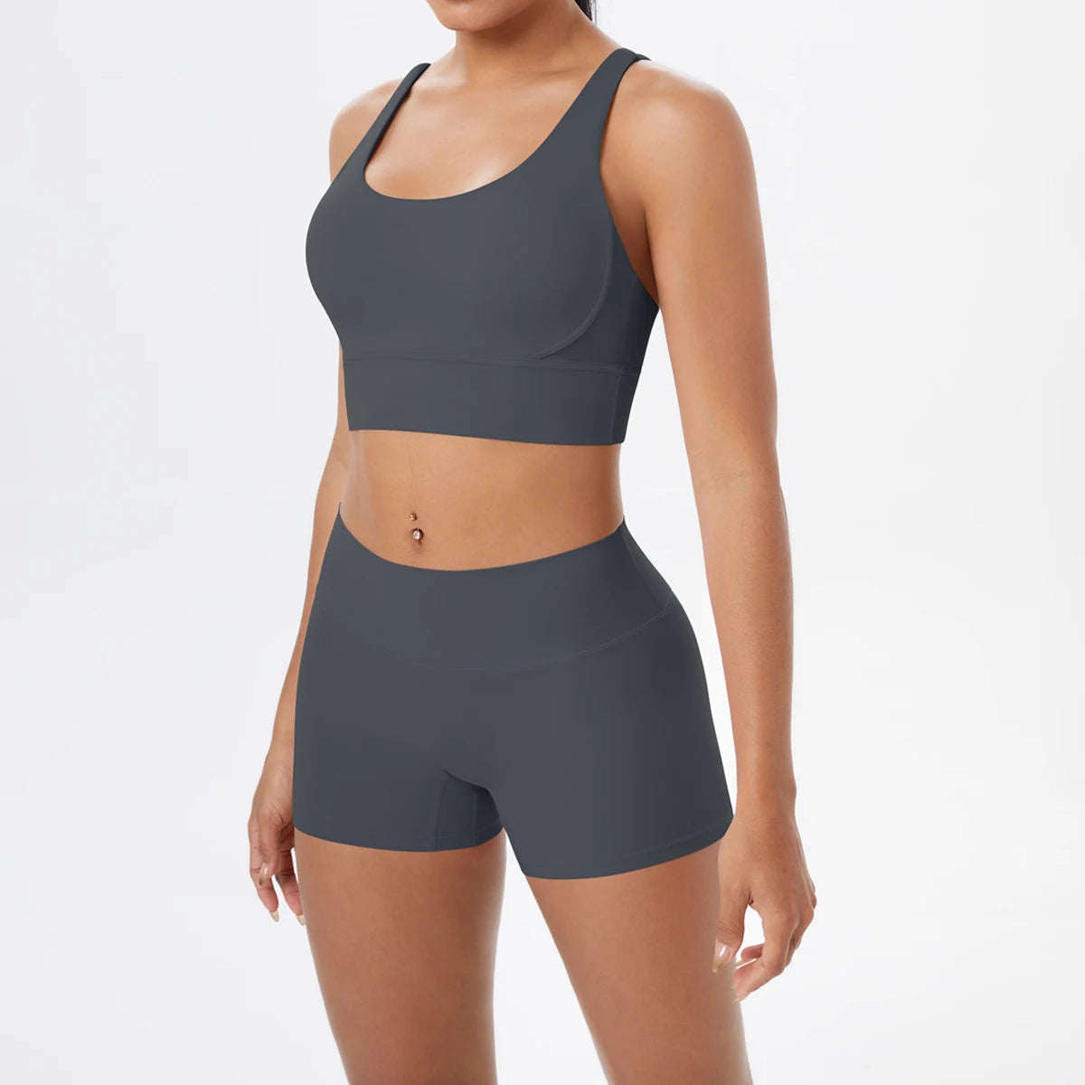 2-Piece Yoga & Fitness Set – Shock-Absorbing Sports Bra + High-Waist Gym Shorts