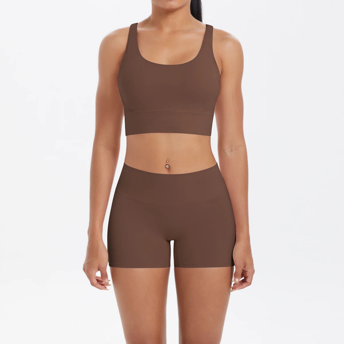 2-Piece Yoga & Fitness Set – Shock-Absorbing Sports Bra + High-Waist Gym Shorts