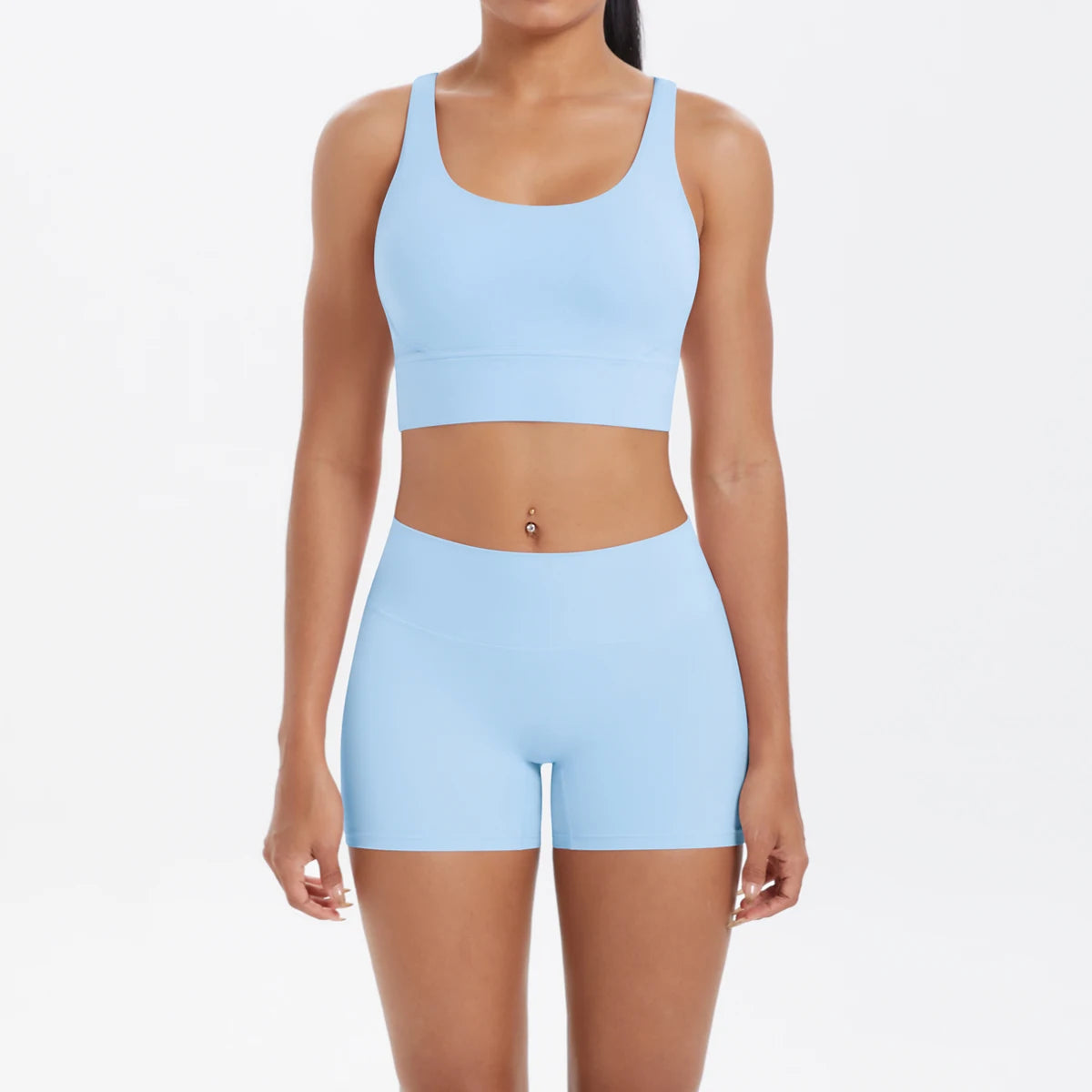 2-Piece Yoga & Fitness Set – Shock-Absorbing Sports Bra + High-Waist Gym Shorts