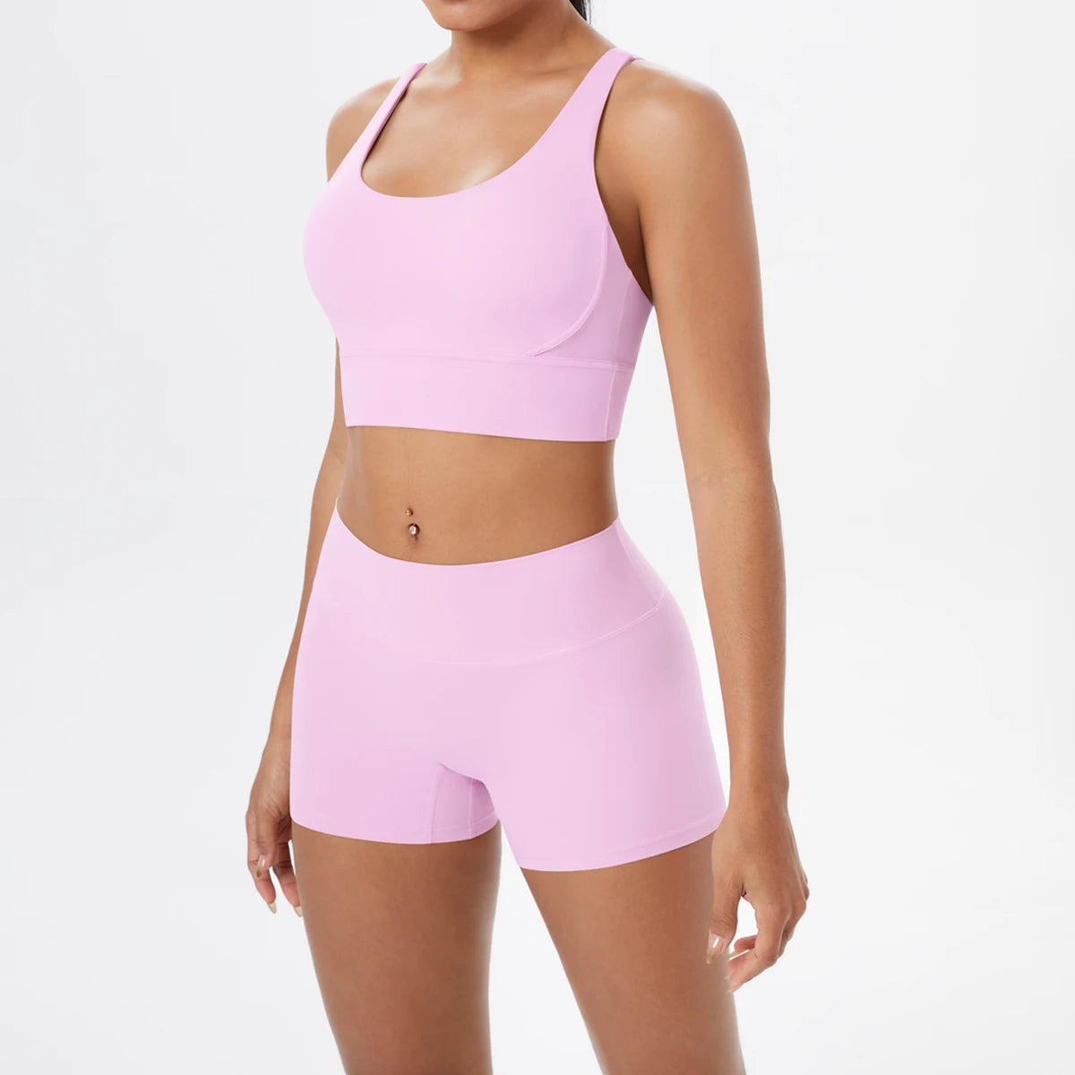 2-Piece Yoga & Fitness Set – Shock-Absorbing Sports Bra + High-Waist Gym Shorts