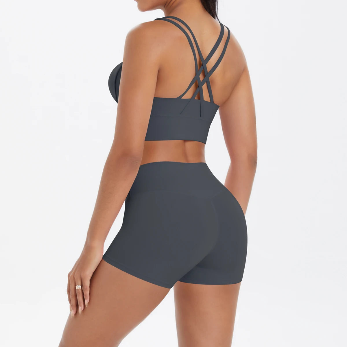 2-Piece Yoga & Fitness Set – Shock-Absorbing Sports Bra + High-Waist Gym Shorts