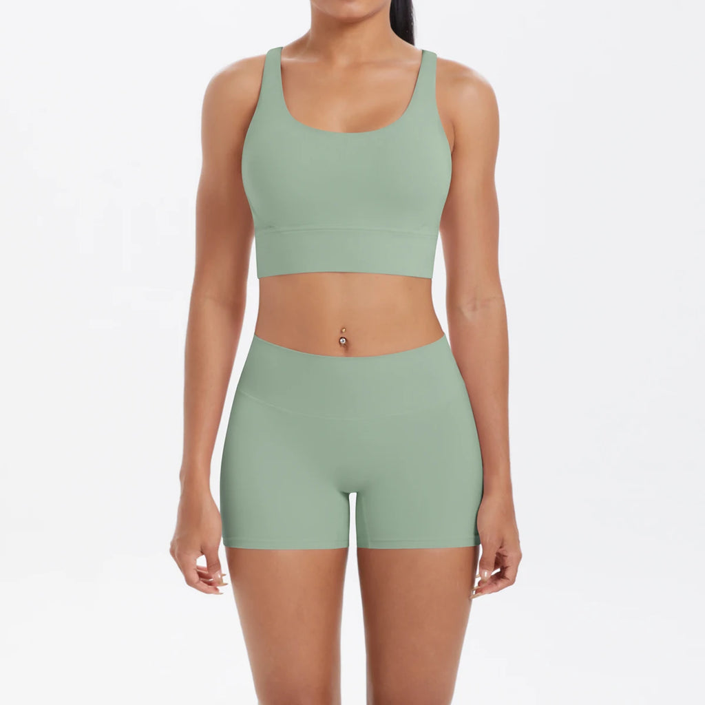 2-Piece Yoga & Fitness Set – Shock-Absorbing Sports Bra + High-Waist Gym Shorts