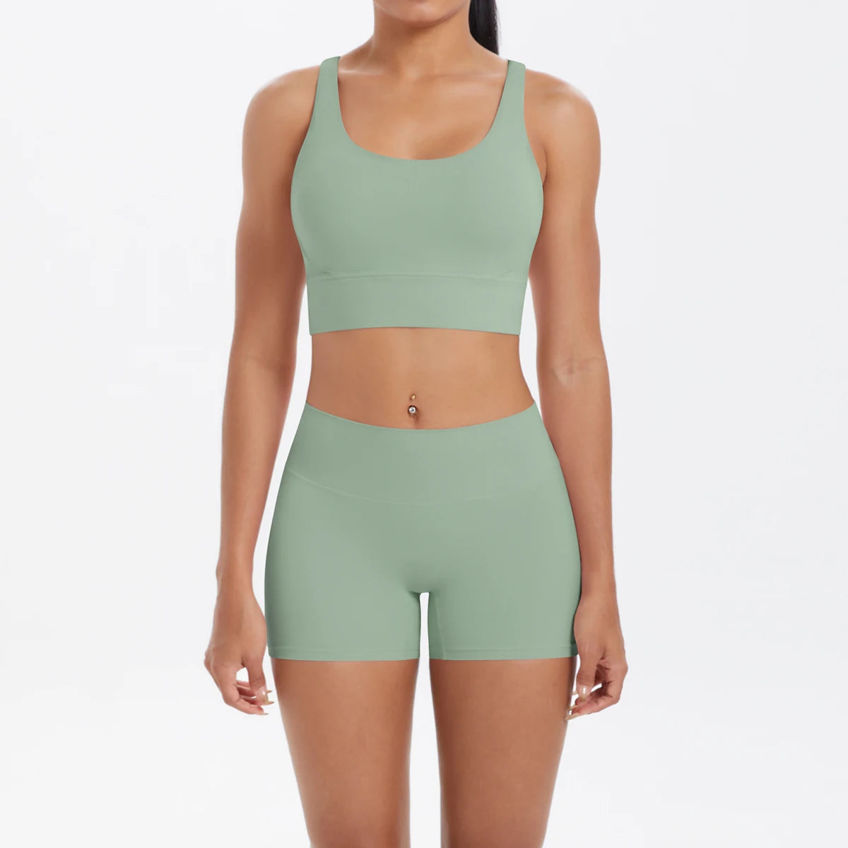 2-Piece Yoga & Fitness Set – Shock-Absorbing Sports Bra + High-Waist Gym Shorts