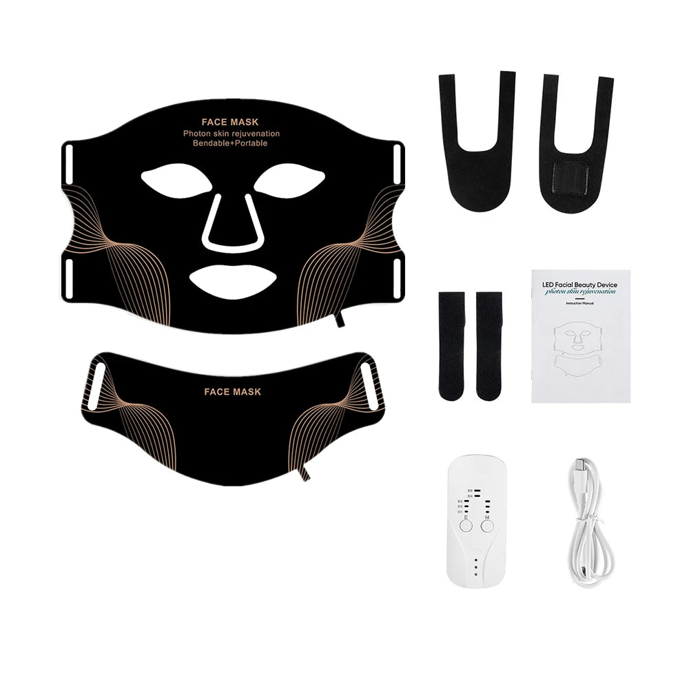 Gracefully Glowing™ 7-Color Silicone LED Therapy Mask – Wireless Red Light Skin Rejuvenation & Repair (Face + Neck)