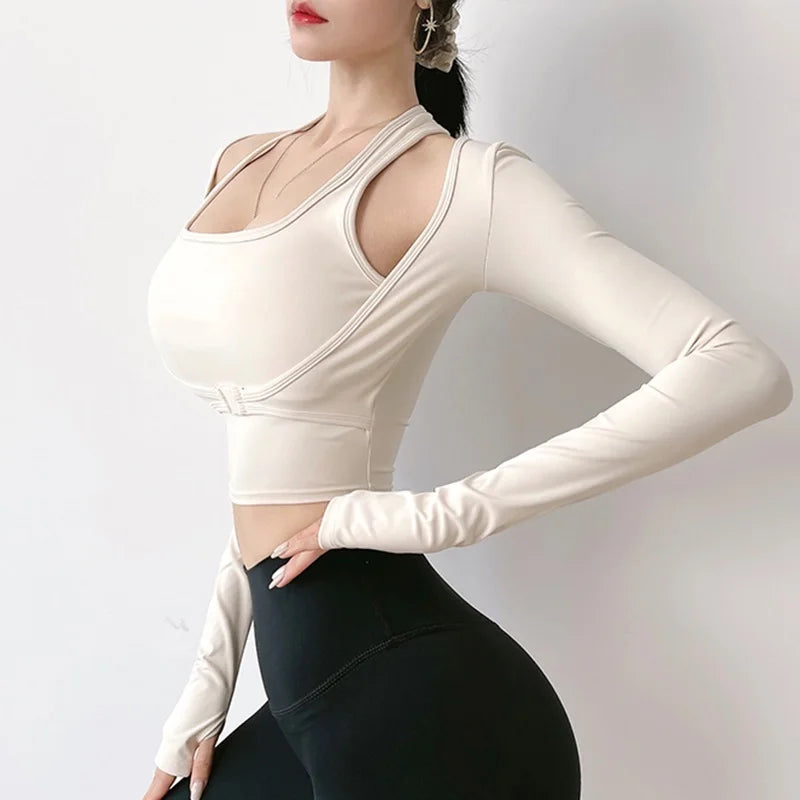 Glow & Go Women’s Long Sleeve Yoga Top with Sports Bra – Stylish, Supportive