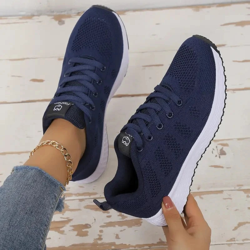 2025 Women’s Casual Flat Sports Sneakers – Breathable Mesh Trainers, Lightweight Platform Lace-Up Shoes for Women, Comfort Walking & Running Footwear