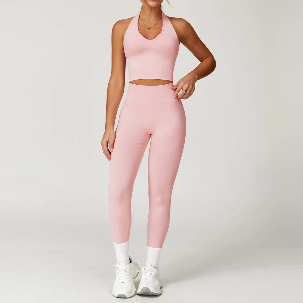 Glow & Go Seamless Women’s 2/3-Piece Gym Set – Long Sleeve Top, Sports Bra & High-Waist Leggings – Different Colors