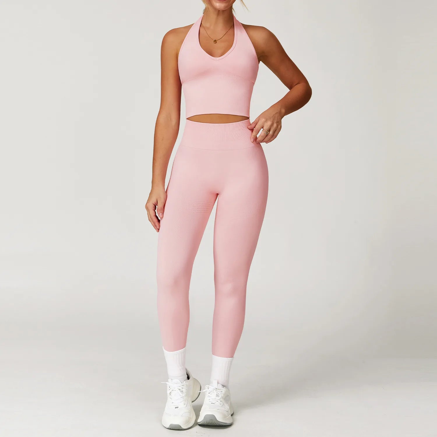 Glow & Go Seamless Women’s 2/3-Piece Gym Set – Long Sleeve Top, Sports Bra & High-Waist Leggings – Different Colors