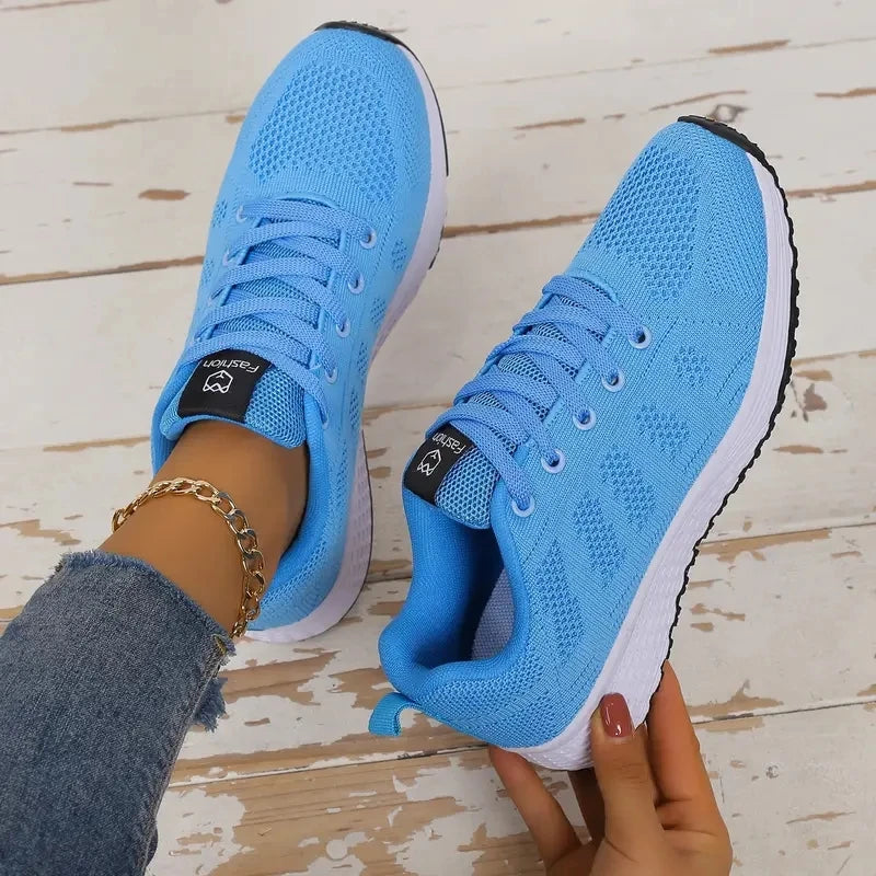 2025 Women’s Casual Flat Sports Sneakers – Breathable Mesh Trainers, Lightweight Platform Lace-Up Shoes for Women, Comfort Walking & Running Footwear