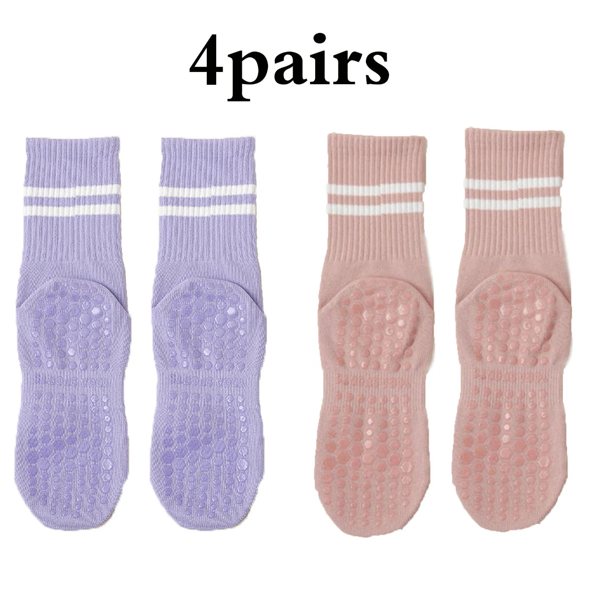 Glow & Go Non-Slip Pilates & Yoga Socks – 4 Pairs with Grips for Stability and Comfort
