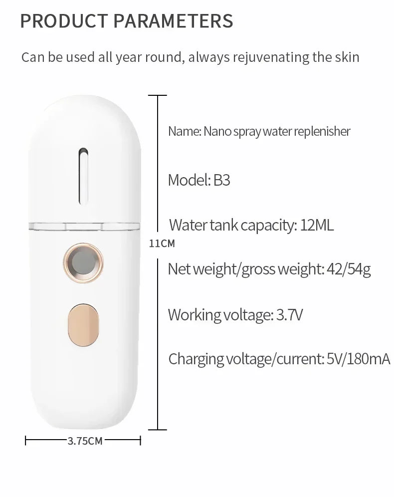 Gracefully Glowing Mini Nano Facial Mister – Hydrating Mist Steamer
