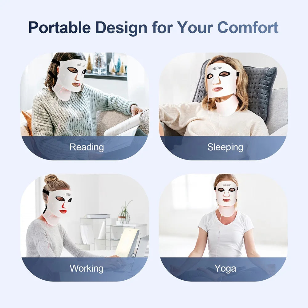 Gracefully Glowing™ 7-Color Silicone LED Therapy Mask – Wireless Red Light Skin Rejuvenation & Repair (Face + Neck)