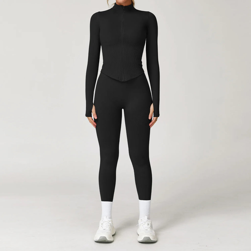 Glow & Go Seamless Women’s 2/3-Piece Gym Set – Long Sleeve Top, Sports Bra & High-Waist Leggings – Different Colors