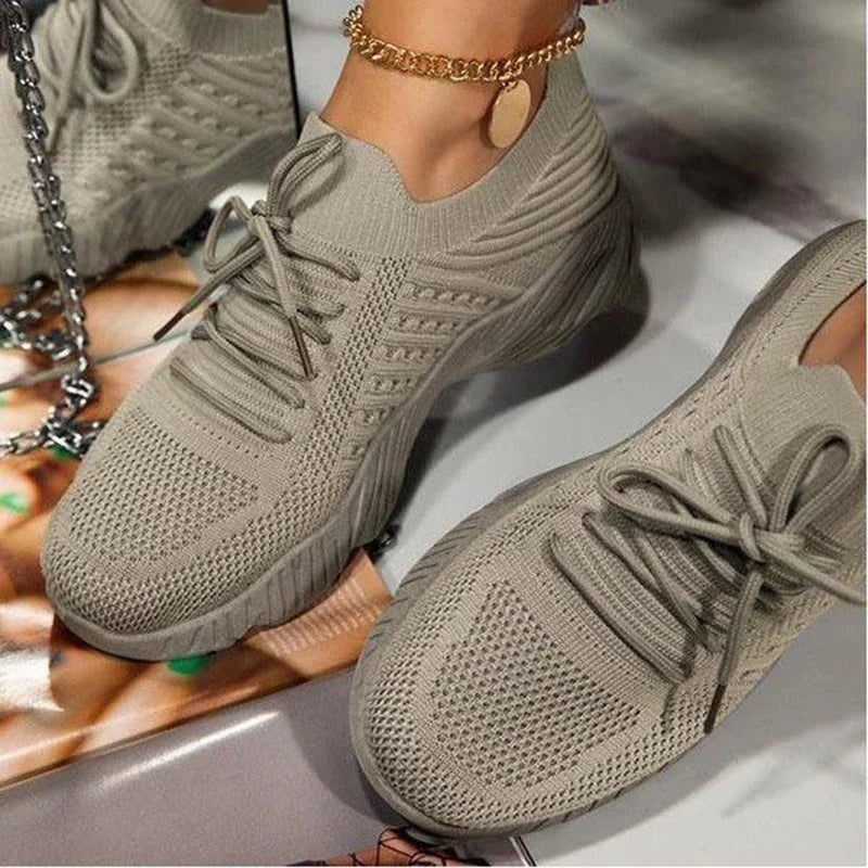 Women’s Mesh Breathable Casual Sneakers – Lace-Up Vulcanized Platform Shoes, Lightweight Walking & Everyday Wear