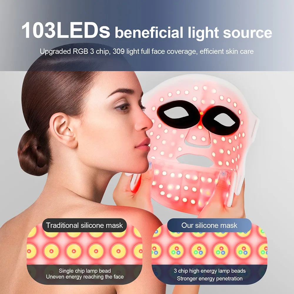 Gracefully Glowing™ 7-Color Silicone LED Therapy Mask – Wireless Red Light Skin Rejuvenation & Repair (Face + Neck)
