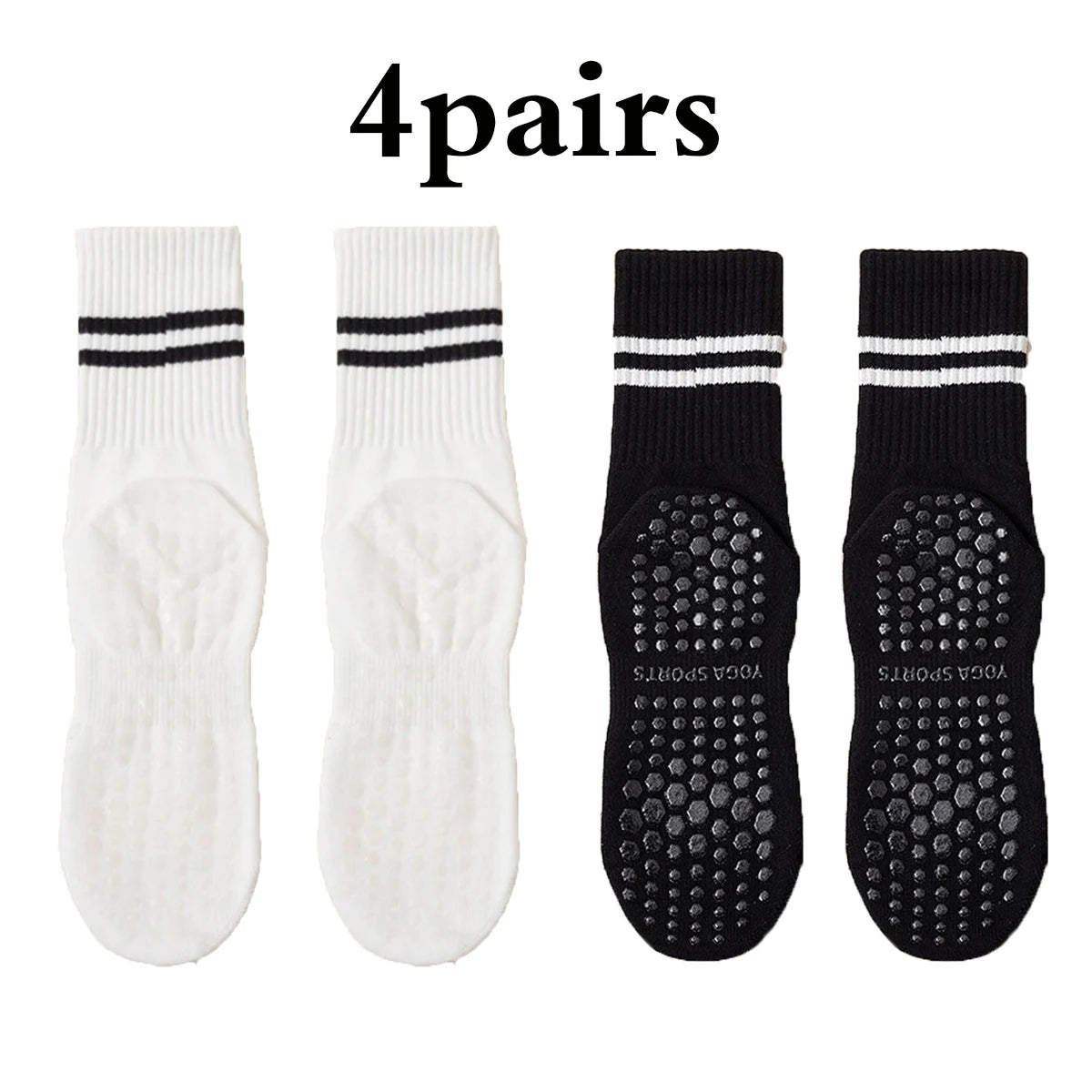 Glow & Go Non-Slip Pilates & Yoga Socks – 4 Pairs with Grips for Stability and Comfort