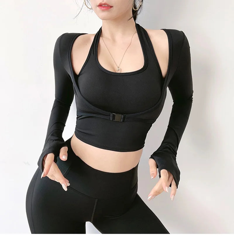 Glow & Go Women’s Long Sleeve Yoga Top with Sports Bra – Stylish, Supportive