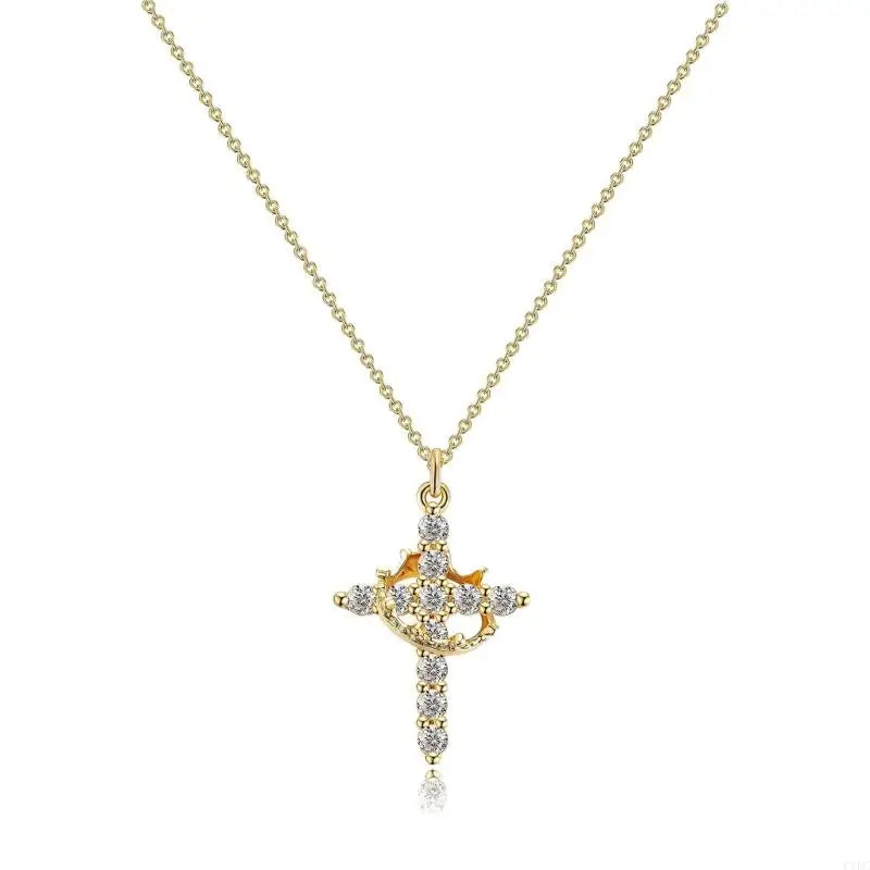 Crowned in Grace – Cross & Crown Pendant Necklace