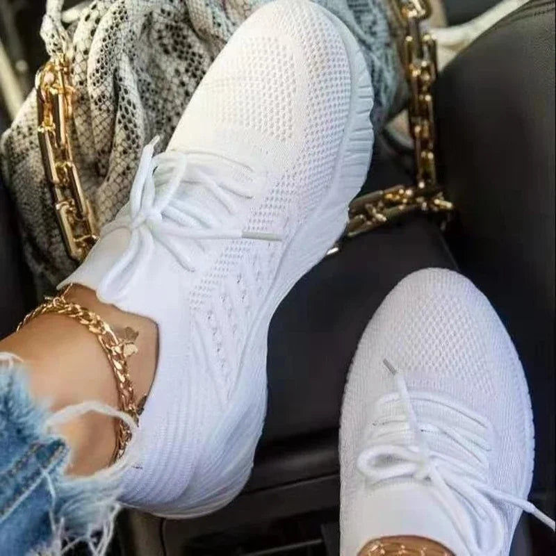 Women’s Mesh Breathable Casual Sneakers – Lace-Up Vulcanized Platform Shoes, Lightweight Walking & Everyday Wear