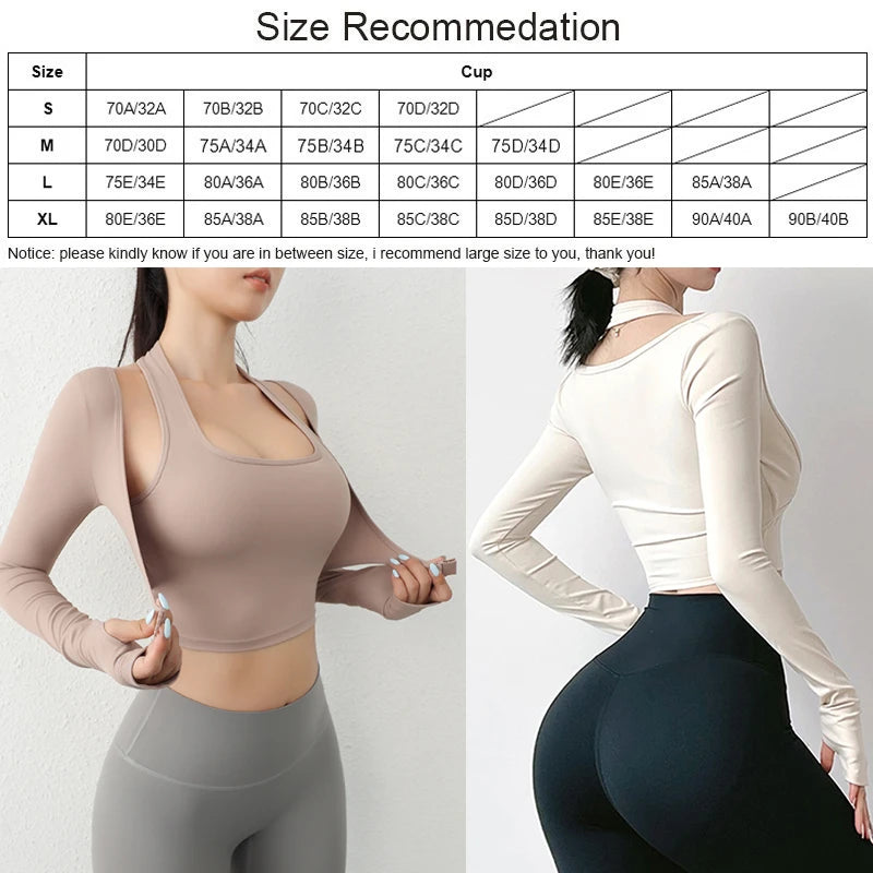 Glow & Go Women’s Long Sleeve Yoga Top with Sports Bra – Stylish, Supportive