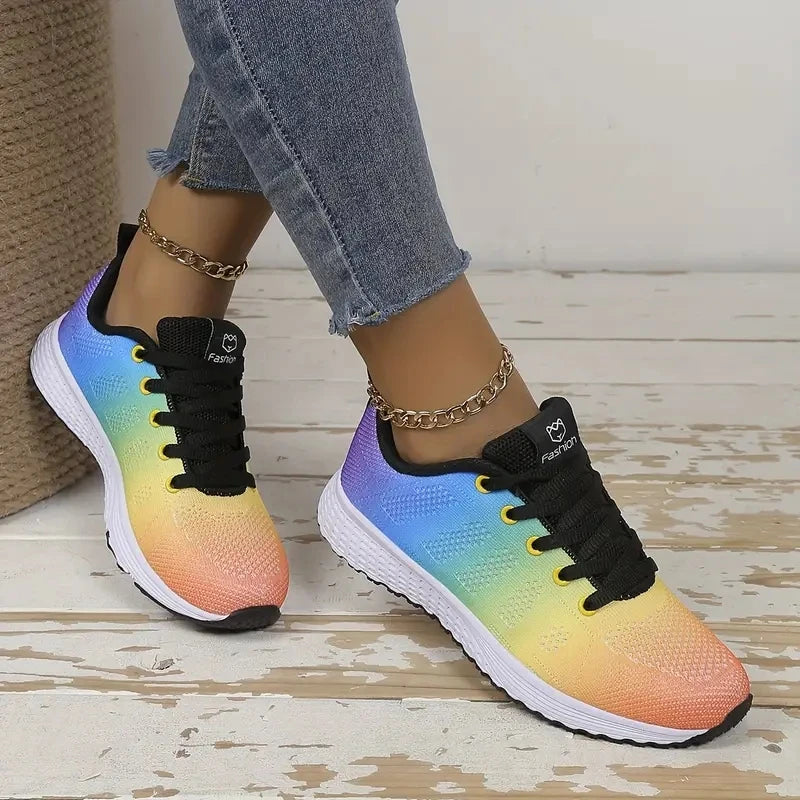 2025 Women’s Casual Flat Sports Sneakers – Breathable Mesh Trainers, Lightweight Platform Lace-Up Shoes for Women, Comfort Walking & Running Footwear
