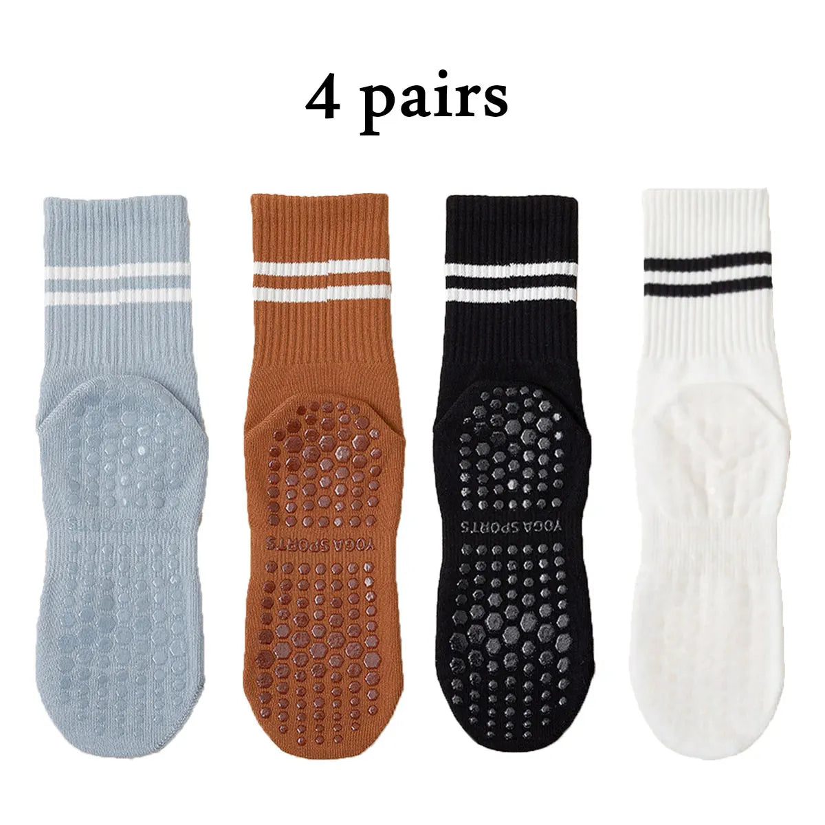 Glow & Go Non-Slip Pilates & Yoga Socks – 4 Pairs with Grips for Stability and Comfort