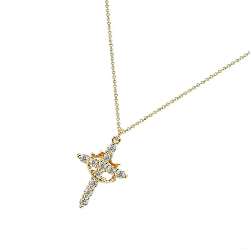 Crowned in Grace – Cross & Crown Pendant Necklace
