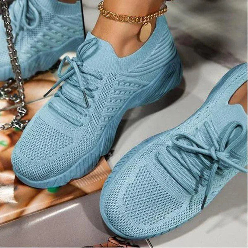 Women’s Mesh Breathable Casual Sneakers – Lace-Up Vulcanized Platform Shoes, Lightweight Walking & Everyday Wear