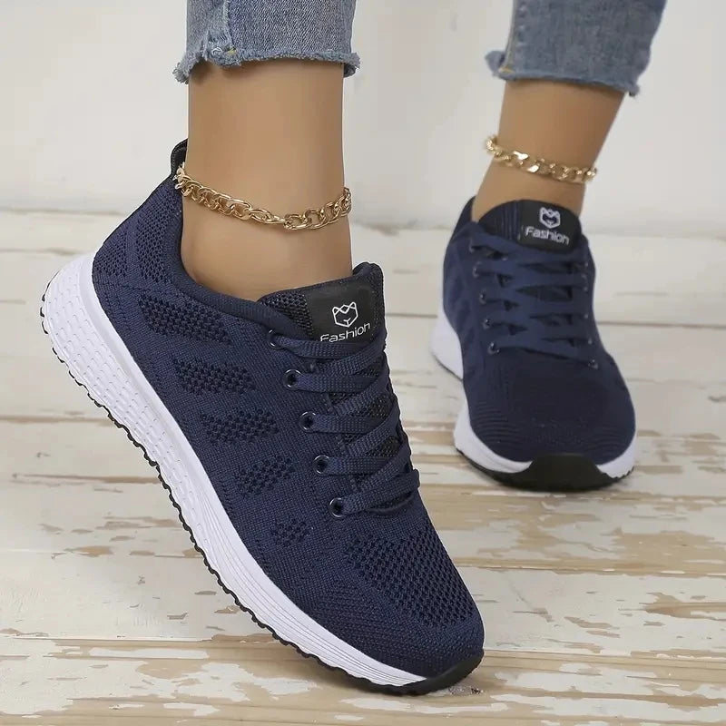2025 Women’s Casual Flat Sports Sneakers – Breathable Mesh Trainers, Lightweight Platform Lace-Up Shoes for Women, Comfort Walking & Running Footwear