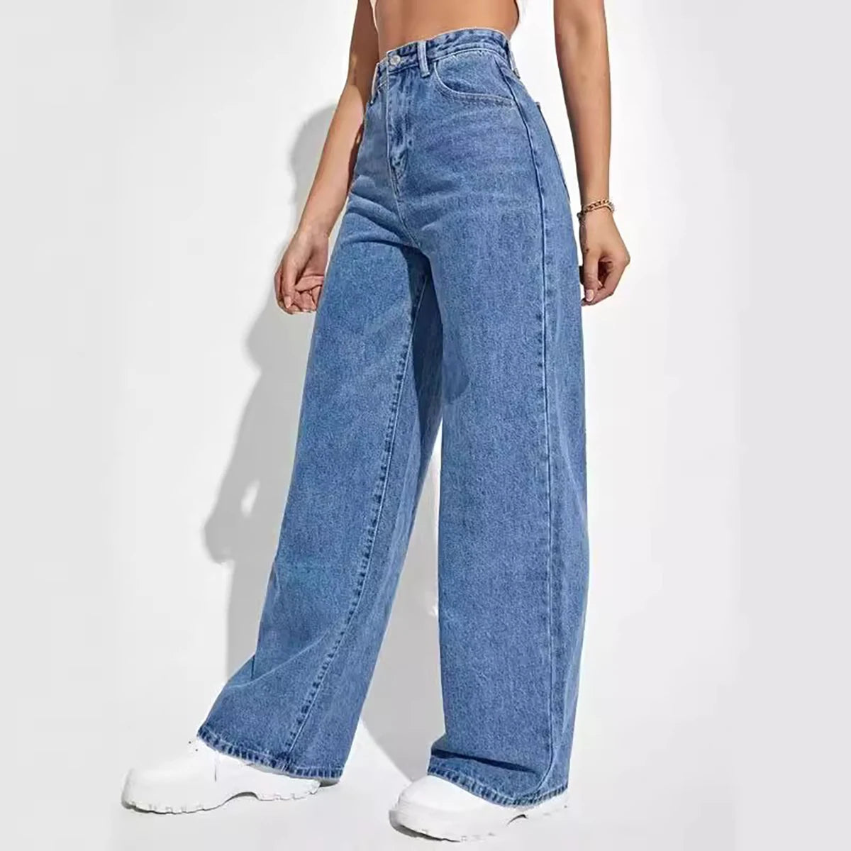 Gracefully Casual Wide-Leg Denim – Deep Blue Edition