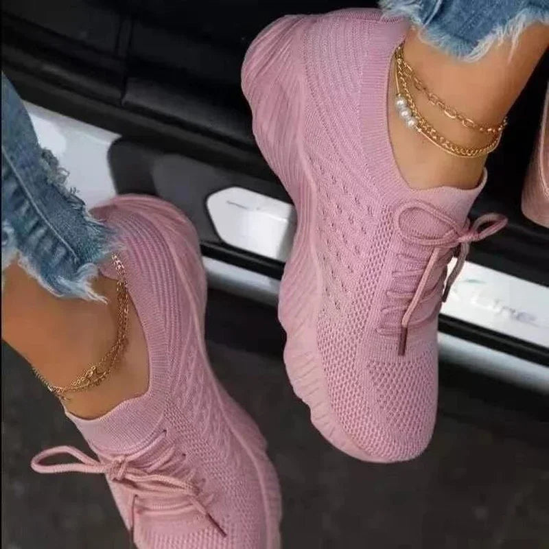 Women’s Mesh Breathable Casual Sneakers – Lace-Up Vulcanized Platform Shoes, Lightweight Walking & Everyday Wear