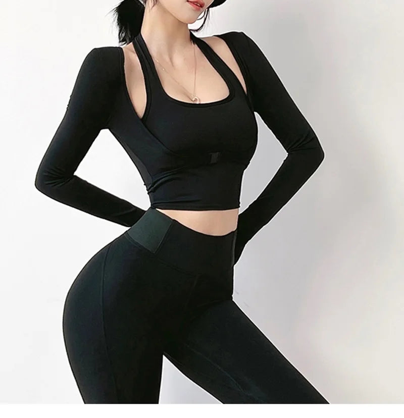 Glow & Go Women’s Long Sleeve Yoga Top with Sports Bra – Stylish, Supportive