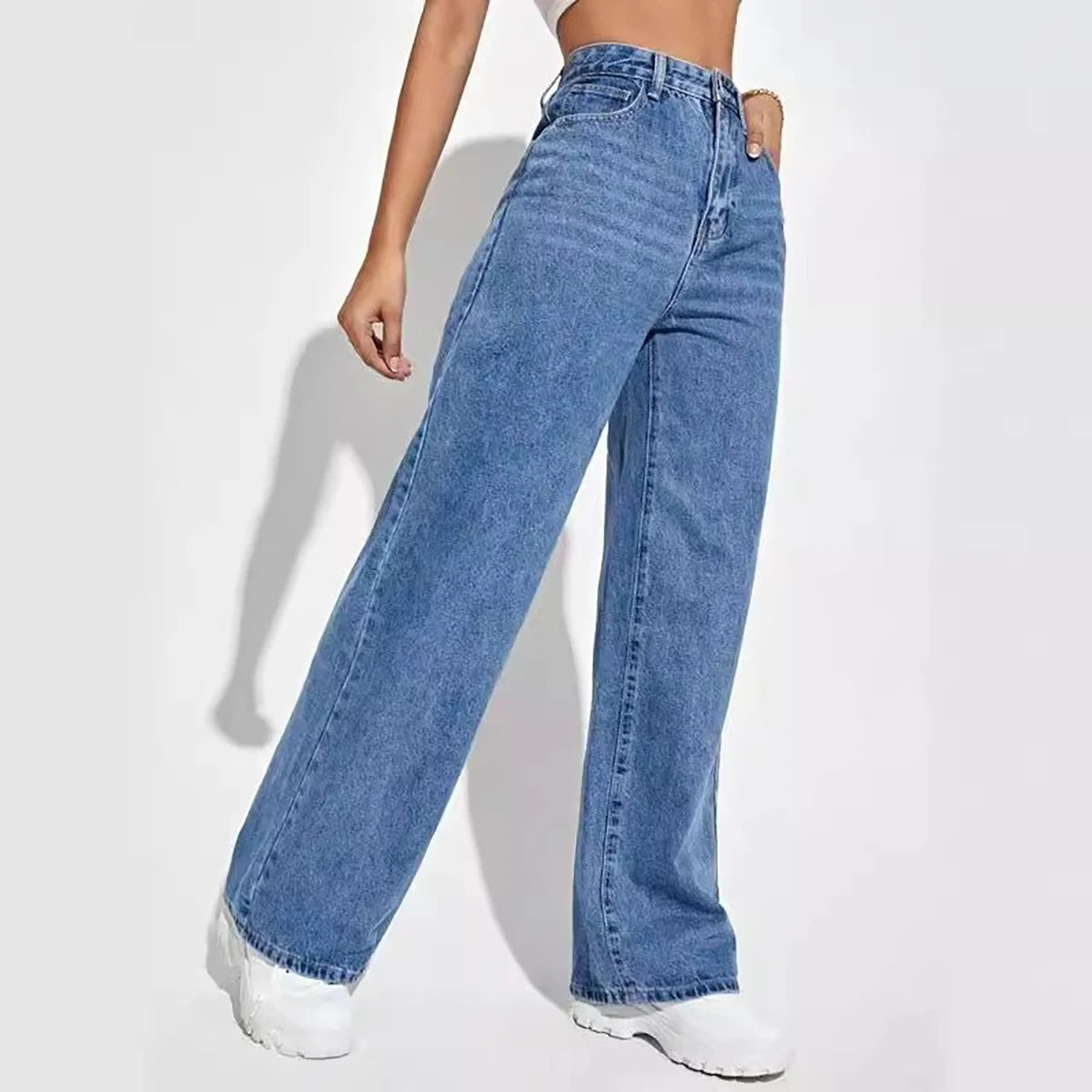 Gracefully Casual Wide-Leg Denim – Deep Blue Edition