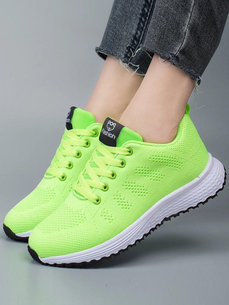 2025 Women’s Casual Flat Sports Sneakers – Breathable Mesh Trainers, Lightweight Platform Lace-Up Shoes for Women, Comfort Walking & Running Footwear
