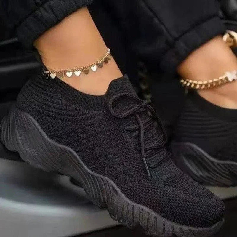 Women’s Mesh Breathable Casual Sneakers – Lace-Up Vulcanized Platform Shoes, Lightweight Walking & Everyday Wear