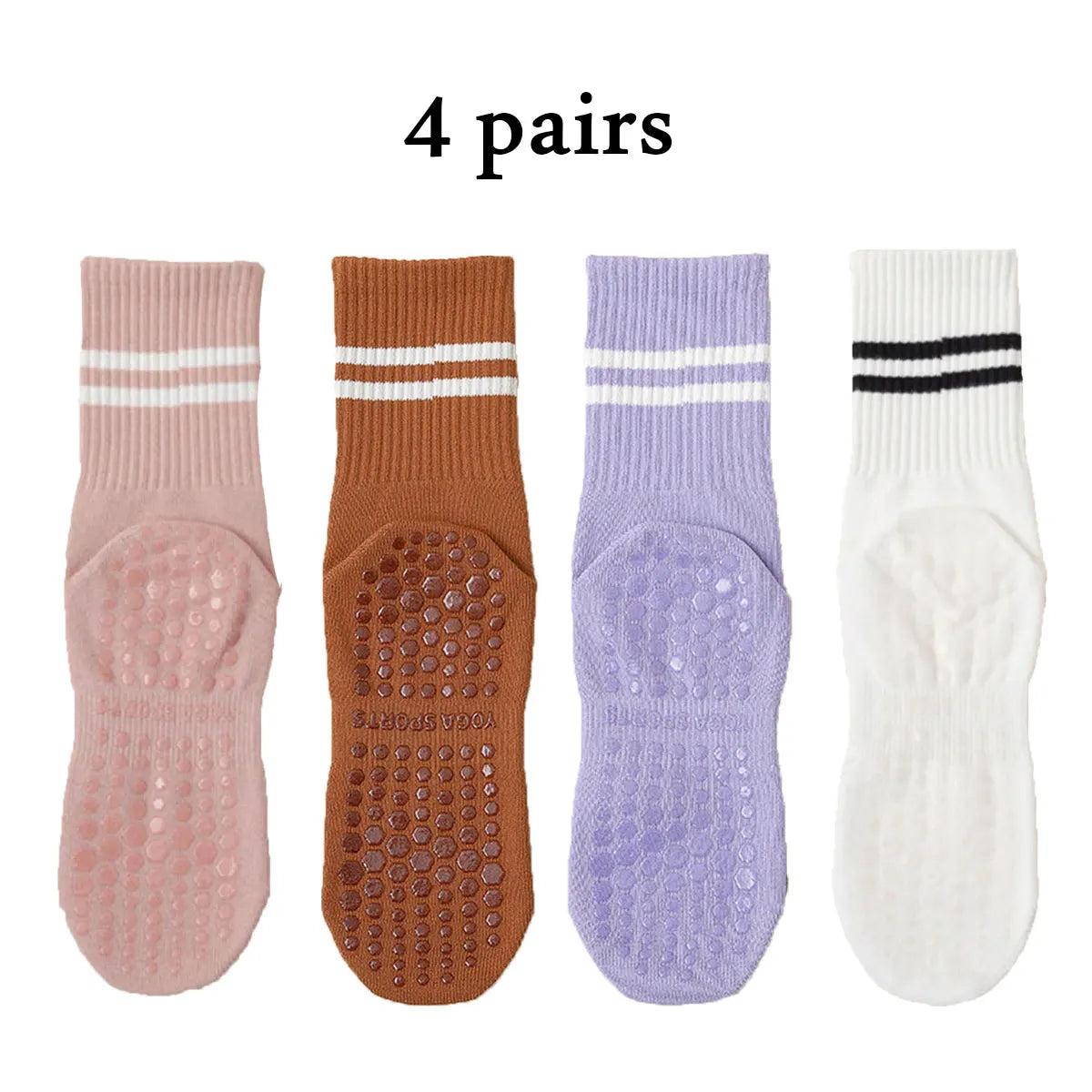 Glow & Go Non-Slip Pilates & Yoga Socks – 4 Pairs with Grips for Stability and Comfort