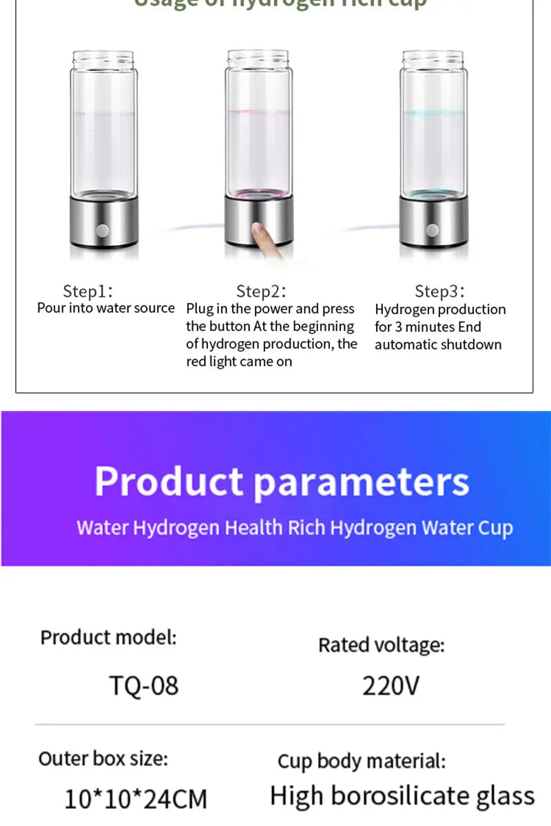Glow & Go Hydrogen-Rich Water Bottle – USB Rechargeable Wellness Cup with Titanium Filter
