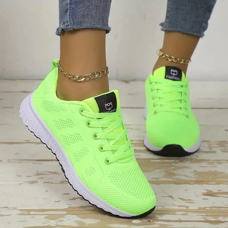2025 Women’s Casual Flat Sports Sneakers – Breathable Mesh Trainers, Lightweight Platform Lace-Up Shoes for Women, Comfort Walking & Running Footwear