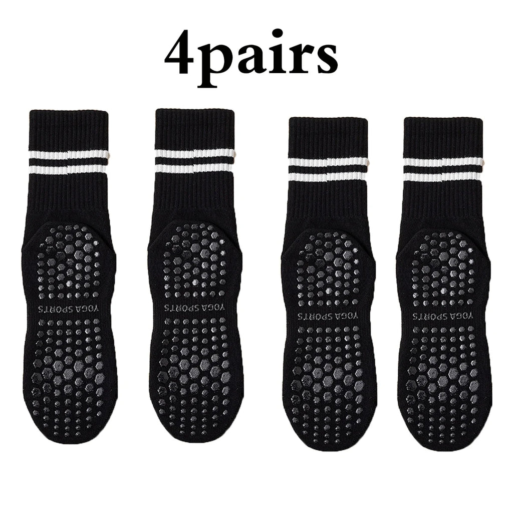 Glow & Go Non-Slip Pilates & Yoga Socks – 4 Pairs with Grips for Stability and Comfort